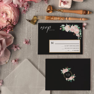 Bröllopskort i rosé med blommor och svart enkel RS OSA Kort