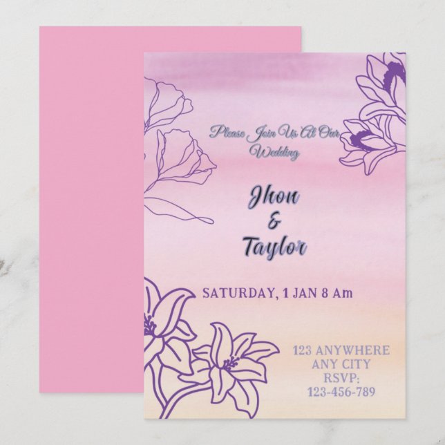 Bröllopskort Inbjudningar (Fram/baksida)