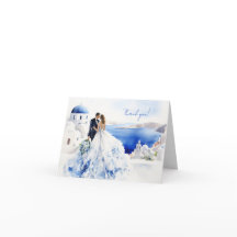 Bröllopskort med akvarellmålning av Santorini