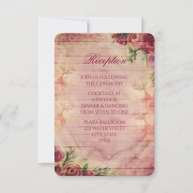 Bröllopskort med blomsterakvarellros inbjudningar (Framsida)