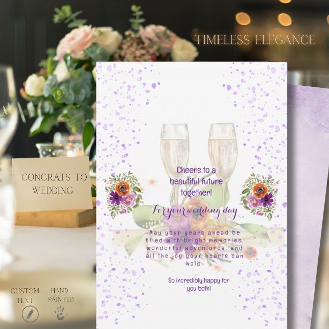Bröllopskort med champagne och blommor julkort (Champagne Floral Wedding Congratulations Card )