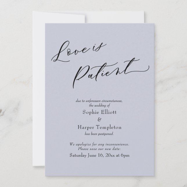 Bröllopskort med dammigt blå färg för uppskjutet b inbjudningar (Framsida)