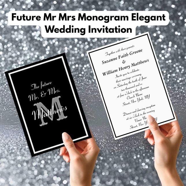 Bröllopskort med monogram för blivande herr och fr inbjudningar (Future Mr Mrs Monogram Elegant Wedding Invitations)