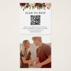 Bröllopskort med QR-kod för Blush Burgundy Photo R Fyrkantigt Visitkort