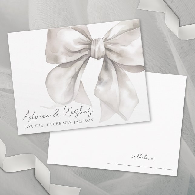 Bröllopskort med råd till bruden med stor rosett tilläggskort (Bow Bridal Shower Advice Wishes Enclosure Card)