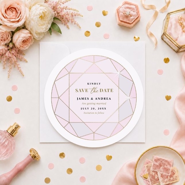 Bröllopskort med Rosa Diamant - Spara Datum Datumet (Skapare uppladdad)
