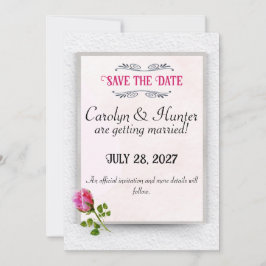 Bröllopskort med rosa knopp för Save the Date Spara Datumet