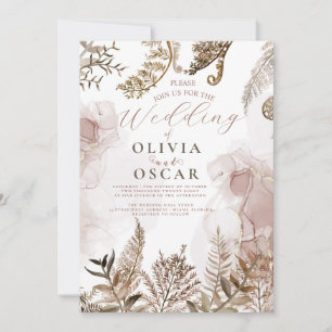 Bröllopskort med rosa och guld Pampasgräs blommor Inbjudningar