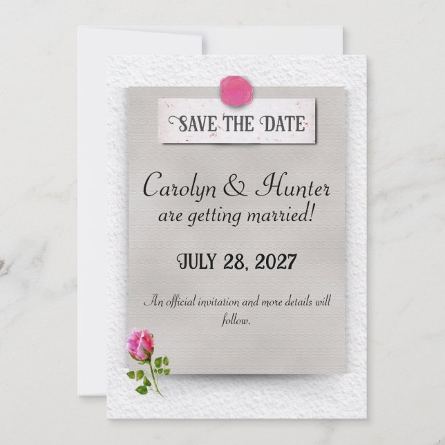 Bröllopskort med rosa ros - Save the Date Spara Datumet (Framsida)