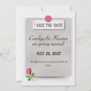 Bröllopskort med rosa ros - Save the Date Spara Datumet