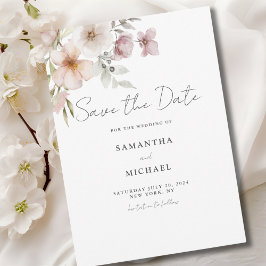 Bröllopskort med rosenskära blommor - Platt Rädda Spara Datumet