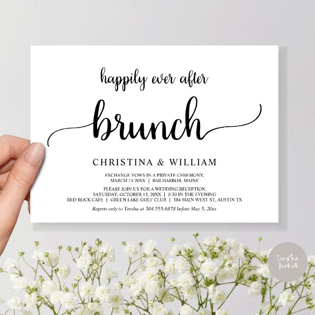 Bröllopskväll, Lycklig För Evigt Brunch, Rustik Inbjudningar (Happily ever after brunch, Modern wedding, invitation card, PDF, in Black and White)