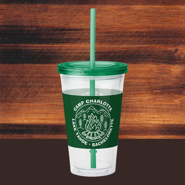 Bröllopsläger Brasa Grönt Läger Möhippa Take Away Mugg (Mountains Campfire Green Camp Bachelorette Acrylic Tumbler
)