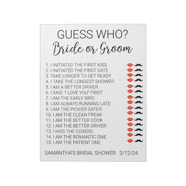 Bröllopslek Gissa Vem Anteckningsblock (Roterad)