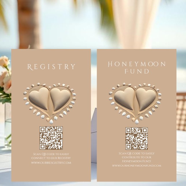 Bröllopslista för strandbröllop och smekmånadsfond visitkort (Beach Wedding Registry and Honeymoon Fund Business Card )