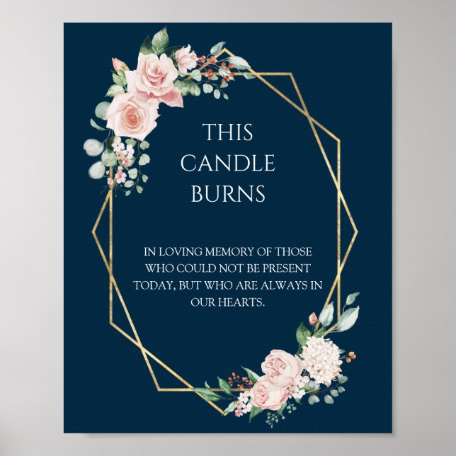 Bröllopsljus i Rosafärgade Blommor och Marinblått  Poster (Framsidan)