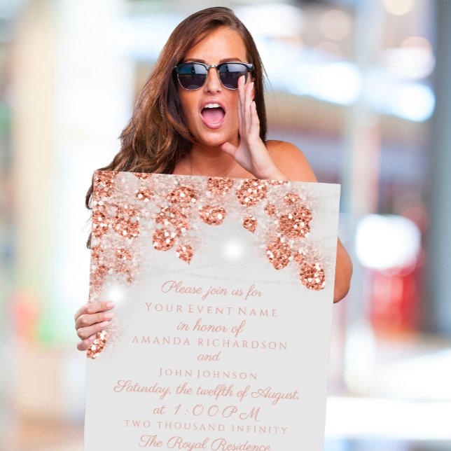 Bröllopsljus Järn Rustik Roséguld Dunst Gray Inbjudningar (Wedding Lights Jars Rustic Rose Gold Blush Gray Invitation)