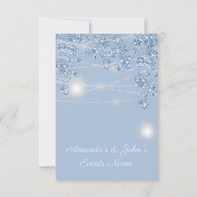 Bröllopsljus Jars Rustik Glitter Blå Pastell Inbjudningar (Baksida)