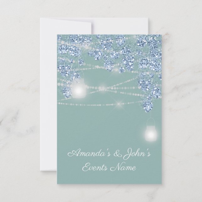 Bröllopsljus Krukor Rustika Glitter Blå Mint Inbjudningar (Baksida)