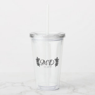 Bröllopslogo för grenblad årsdag take away mugg