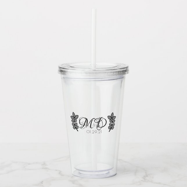 Bröllopslogo för grenblad årsdag take away mugg (Framsida)