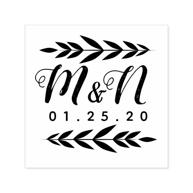 Bröllopslogo Grenornament Grönskande Ornament Självfärgande Stämpel (Design)