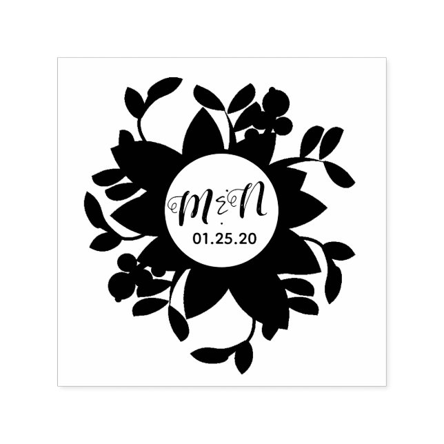 Bröllopslogotyp Grönska Blommig Ornament Cirkulär  Självfärgande Stämpel (Design)