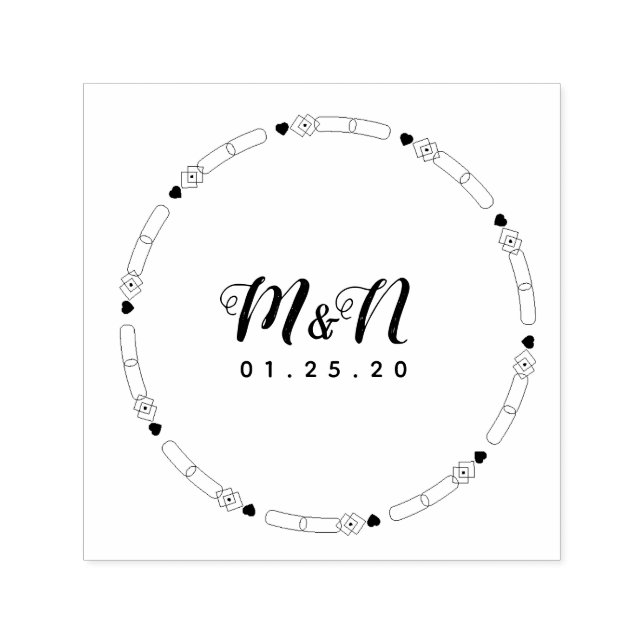 Bröllopslogotyp Linjekonst Hjärta Geo Rund Enkel Självfärgande Stämpel (Design)