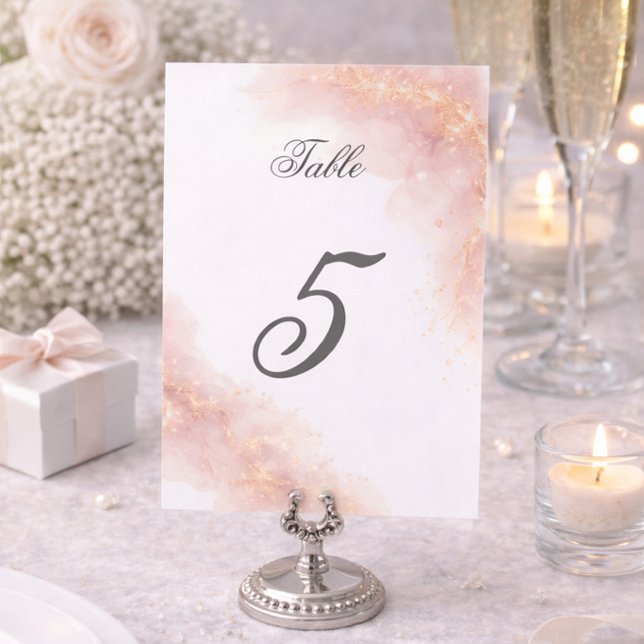 Bröllopsluks Blush Guld Glitter Romantisk Elegans Bordsnummer (Skapare uppladdad)