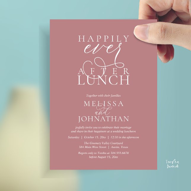 Bröllopslunchinbjudan, Elegant Lycklig För Evigt Inbjudningar (Wedding Lunch Invites, Elegant Happily Ever After Invitation Card in Dusty Rose Pink)