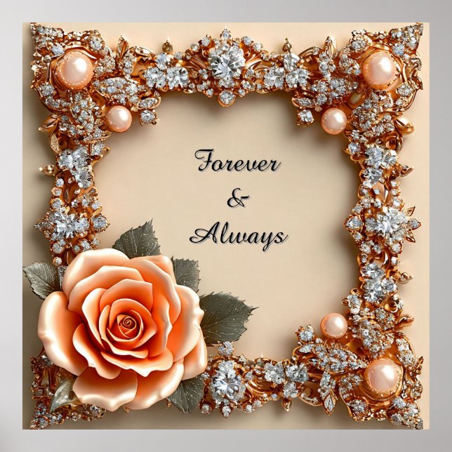 Bröllopslux Lyx Guld Persikoros Diamanter Pärlor Poster (Framsidan)