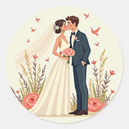 Bröllopslycka Runt Klistermärke