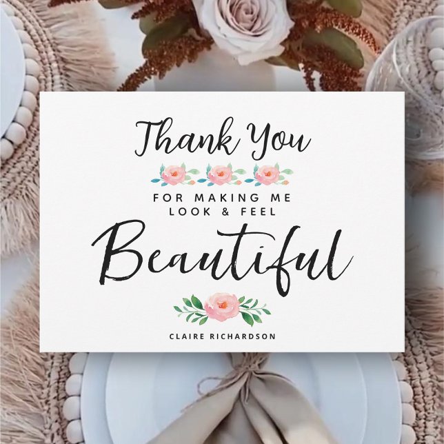 Bröllopsmakeupartist Blommig Tacksamhetskort Inbjudningar (Wedding Makeup Artist Floral Thank You Card)