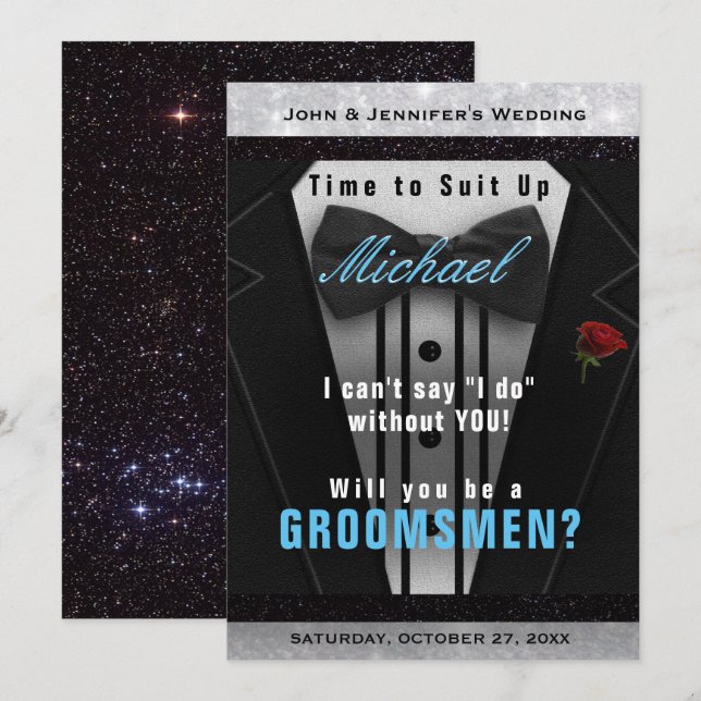 Bröllopsman Tuxedo Inbjudan Passa Upp (Fram/baksida)