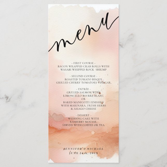 Bröllopsmeny Cool RoseGold Akvarell Meny (Framsida)
