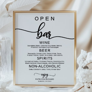 Bröllopsmeny för öppen bar i rustik chic-stil med  poster