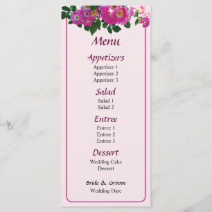 Bröllopsmeny för Pink Rambler Rose Meny