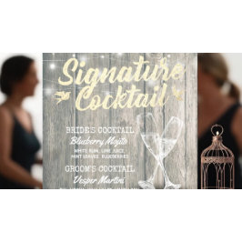 Bröllopsmeny för signaturdryck Champagneglas i trä Poster