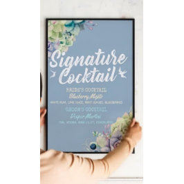 Bröllopsmeny för signaturdryck Vattenfärgssucculen Poster