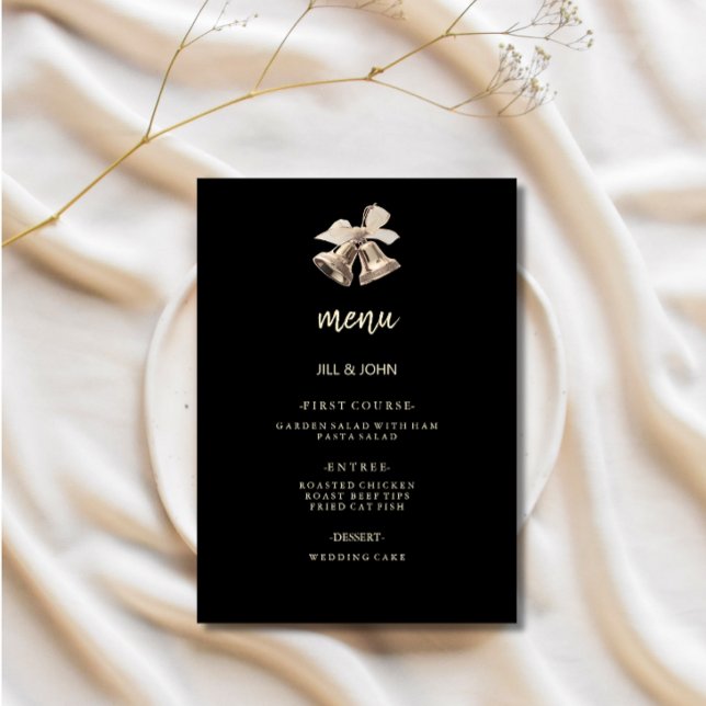 Bröllopsmeny Kort Elegant Svart Guld (Skapare uppladdad)