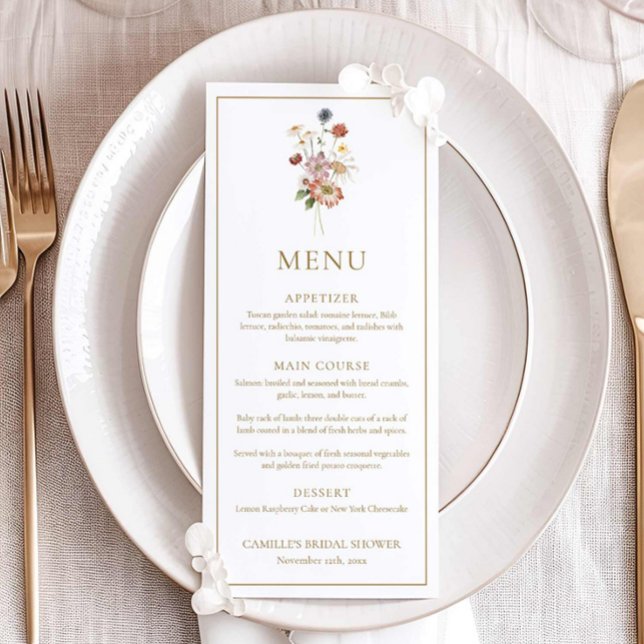 Bröllopsmeny Kort för Bröllopsfest (Wildflower Bridal Shower Menu Card)