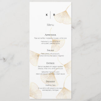 Bröllopsmeny Kort med Fallande Guld Ginkgo Blad
