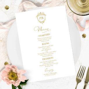 Bröllopsmeny Kort med Guldskrift Monogram