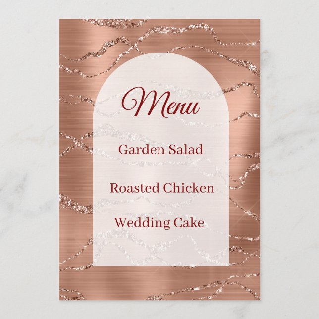 Bröllopsmeny Kort Roséguld Glitter Vitt Valv  (Framsida)