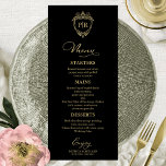 Bröllopsmeny Kort Svart Och Guld Monogram<br><div class="desc">En enkel chic kalligrafi bröllopsmeny kort. Jag erbjuder en kostnadsfri anpassningstjänst,  om du har några frågor eller särskilda önskemål,  tveka inte att kontakta mig.</div>