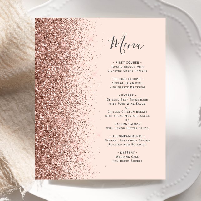 Bröllopsmeny med roséguld glitter på budget (Skapare uppladdad)