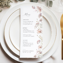 Bröllopsmeny med rosenskära vilda blommor i boho-s meny