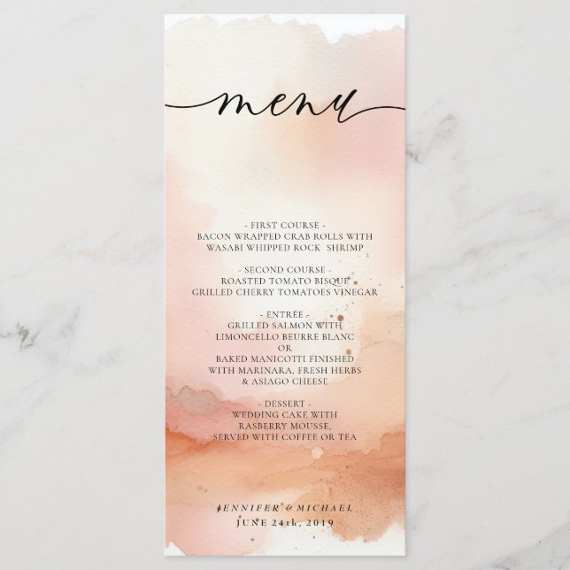 Bröllopsmeny RoseGold Watercolor Meny (Framsida)