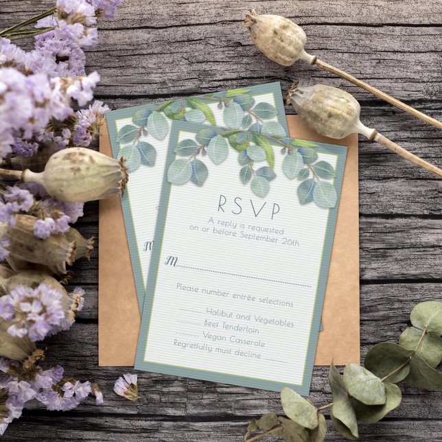 Bröllopsmeny RSVP-kort Botanisk Eukalyptusgren Inbjudningar (Skapare uppladdad)