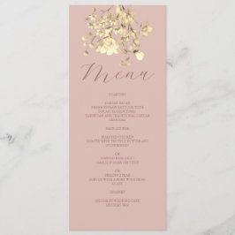 Bröllopsmenykort i roséguld med blommor meny